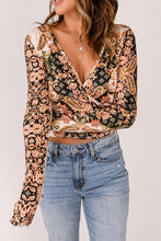 Load image into Gallery viewer, Baroque Print Surplice Long Sleeve Top
