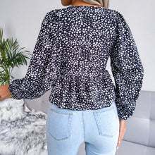 Load image into Gallery viewer, Printed Balloon Sleeve Peplum Blouse
