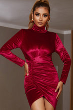 Load image into Gallery viewer, Ruched Tulip Hem Funnel Neck Dress
