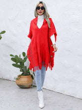 Load image into Gallery viewer, Fringe Trim Buttoned Hooded Poncho
