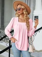 Load image into Gallery viewer, Ruched Square Neck Lantern Sleeve Blouse
