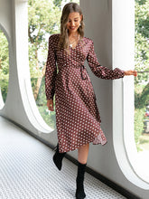 Load image into Gallery viewer, Polka Dot Tie-Waist Surplice Wrap Dress
