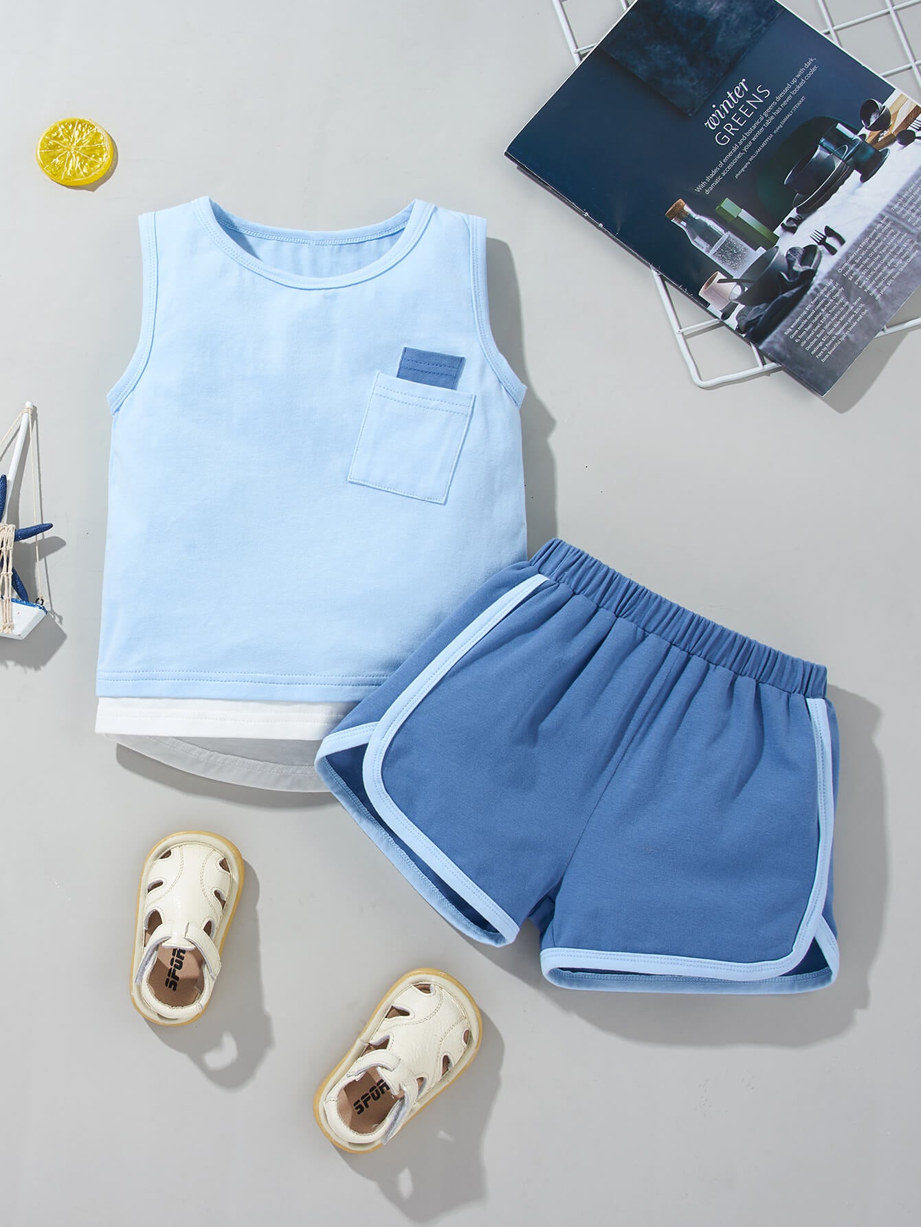 Kids Round Neck Tank and Striped Shorts Set