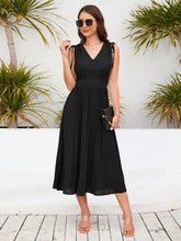 Load image into Gallery viewer, Pleated V-Neck Sleeveless Midi Dress
