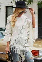 Load image into Gallery viewer, Pearl Trim V-Neck Fringe Hem Poncho
