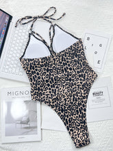 Load image into Gallery viewer, Leopard Cutout Halter Neck One-Piece Swimwear

