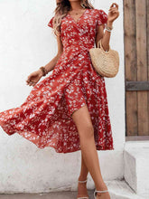 Load image into Gallery viewer, Floral Surplice Neck Flutter Sleeve Dress

