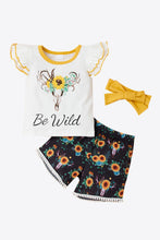 Load image into Gallery viewer, Baby Girl Graphic Flutter Sleeve Tee and Floral Shorts Set
