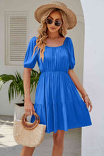 Load image into Gallery viewer, Ruched Square Neck Puff Sleeve Mini Dress
