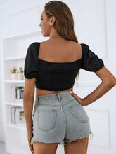 Load image into Gallery viewer, Ruched Sweetheart Neck Puff Sleeve Cropped Top
