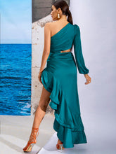 Load image into Gallery viewer, Ruffled Asymmetrical Hem Ruched Split One-Shoulder Dress
