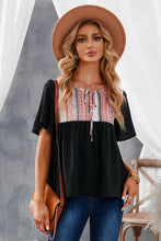 Load image into Gallery viewer, Geometric Print Color Block Tied Babydoll Blouse

