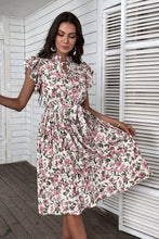 Load image into Gallery viewer, Floral Tie-Neck Flutter Sleeve Midi Dress
