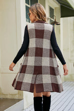 Load image into Gallery viewer, Plaid Open Front Sleeveless Cardigan with Pockets
