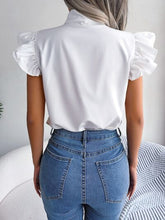 Load image into Gallery viewer, Tie  Neck Cap Sleeve Blouse
