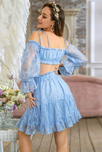 Load image into Gallery viewer, Lace Flounce Sleeve Cropped Top and Frill Trim Skirt Set
