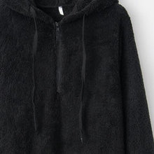 Load image into Gallery viewer, Full Size Quarter-Zip Drawstring Teddy Hoodie
