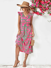 Load image into Gallery viewer, Floral V-Neck Cap Sleeve Dress
