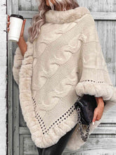 Load image into Gallery viewer, Faux Fur Trim Cable-Knit Poncho
