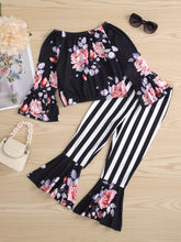 Load image into Gallery viewer, Girls Floral Top and Striped Pants Set
