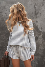 Load image into Gallery viewer, Striped Dropped Shoulder Top and Shorts Lounge Set
