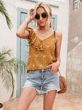 Load image into Gallery viewer, Polka Dot Ruffle Trim Asymmetrical Tank Top
