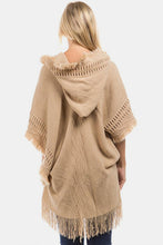 Load image into Gallery viewer, Fringed Crochet Buttoned Hooded Poncho
