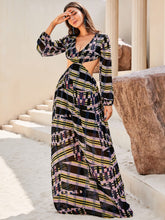 Load image into Gallery viewer, Printed Cutout Tie-Back Plunge Dress
