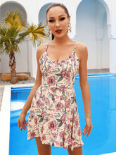 Load image into Gallery viewer, Floral Pleated Detail Crisscross Spaghetti Strap Dress
