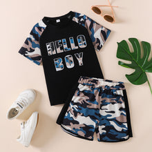 Load image into Gallery viewer, HELLO BOY Graphic Tee and Camouflage Shorts Set
