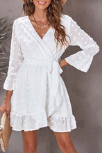 Load image into Gallery viewer, Swiss Dot Ruffled Tie-Waist Surplice Dress

