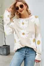 Load image into Gallery viewer, Daisy Print Openwork Round Neck Sweater

