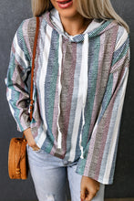 Load image into Gallery viewer, Striped Drawstring Detail Drop Shoulder Hoodie
