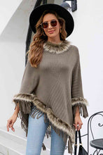 Load image into Gallery viewer, Faux Fur Trim Fringed Poncho
