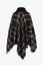 Load image into Gallery viewer, Plaid Turtleneck Fringe Hem Poncho
