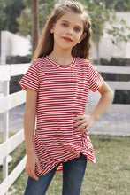 Load image into Gallery viewer, Girls Striped Round Neck Twisted Tee Shirt
