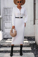 Load image into Gallery viewer, Notched Neck Dropped Shoulder Button-Down Midi Dress
