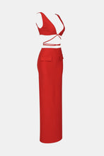 Load image into Gallery viewer, Deep V Tie Back Bralette and Split Maxi Skirt Set
