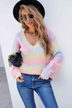 Load image into Gallery viewer, Multicolored V-Neck Rib-Knit Sweater
