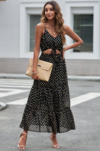 Load image into Gallery viewer, Polka Dot Cutout Spaghetti Strap Tiered Maxi Dress
