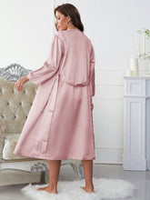 Load image into Gallery viewer, Satin V-Neck Cami, Shorts, and Belted Robe Pajama Set
