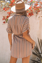 Load image into Gallery viewer, Striped Tie-Waist Shirt Dress with Pockets
