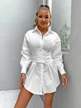 Load image into Gallery viewer, Lace-Up Dropped Shoulder Shirt Dress
