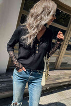 Load image into Gallery viewer, Half Button Spliced Lace Waffle-Knit Top
