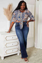 Load image into Gallery viewer, Double Take Tie Hem V-Neck Three-Quarter Sleeve Blouse
