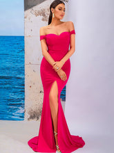 Load image into Gallery viewer, Off-Shoulder Split Fishtail Dress with Train
