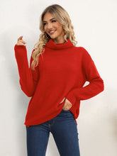 Load image into Gallery viewer, Slit Turtleneck Dropped Shoulder Sweater
