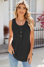 Load image into Gallery viewer, Eyelet Buttoned Round Neck Tank
