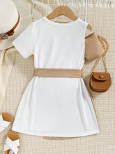 Load image into Gallery viewer, Girls Contrast Decorative Button Belted Dress
