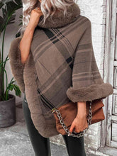 Load image into Gallery viewer, Plaid Faux Fur Trim Poncho
